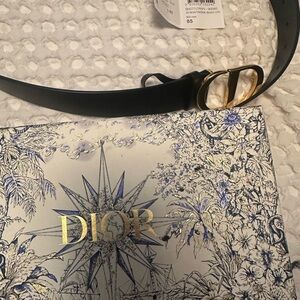 Dior Black Belt with Gold D Buckle